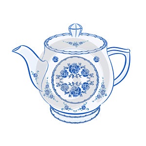 Teapot faience part of porcelain vector photo