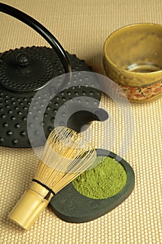 Teapot and green tea powder