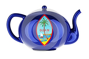 Teapot with Guamanian flag, 3D rendering
