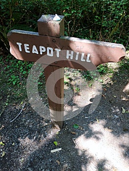 Teapot Hill trail sign post near Cultus Lake, Chilliwack, BC, Canada