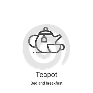 teapot icon vector from bed and breakfast collection. Thin line teapot outline icon vector illustration. Linear symbol for use on