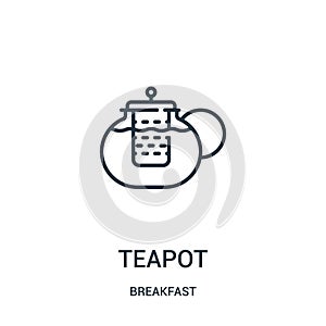 teapot icon vector from breakfast collection. Thin line teapot outline icon vector illustration. Linear symbol for use on web and