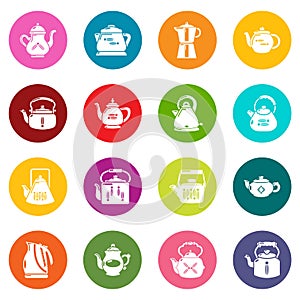 Teapot icons set colorful circles vector