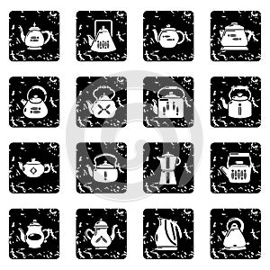 Teapot icons set grunge vector