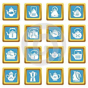 Teapot icons set sapphirine square vector