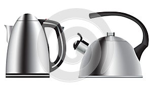 Teapot and kettle. Set in a realistic style. Vector.