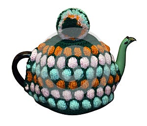 Teapot with knitted cosy photo