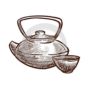 Teapot for making tea monochrome sketch outline vector illustration