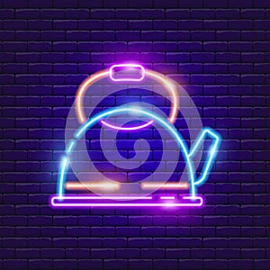 Teapot neon icon. Vector illustration for the design of advertising, website, promotion, banner, brochure, flyer. Concept of Hike