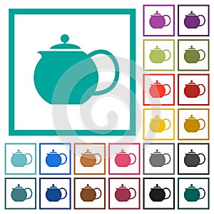 Teapot solid flat color icons with quadrant frames photo