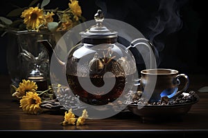 Teapot with tea. Generative AI