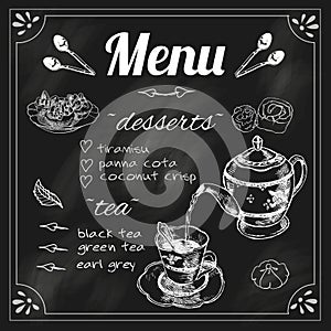 Teapot and teacup blackboard menu