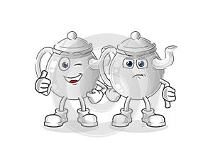 Teapot thumbs up and thumbs down. cartoon mascot vector