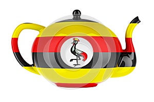 Teapot with Ugandan flag, 3D rendering