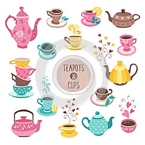 Teapots and cups collection