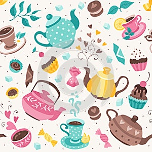 Teapots and cups pattern