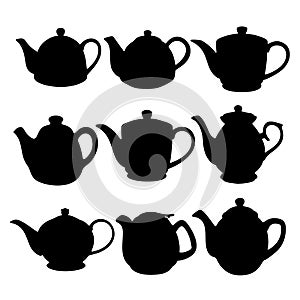 Teapots for making tea in the set. Vector image