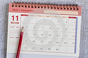 Tear-off calendar for November 2023. Desktop calendar for planning, assigning, organizing and managing each date.