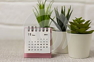 Tear-off calendar for November 2023. Desktop calendar for planning, assigning, organizing and managing each date.