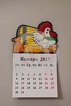 Tear-off calendar, a symbol of the new year rooster,