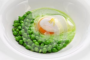 Tear peas with poached egg, spanish basque cuisine