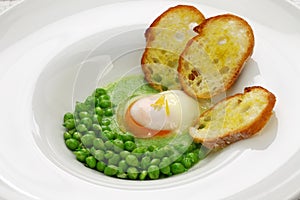 Tear peas with poached egg, spanish basque cuisine photo