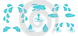 Tear and water vector icon, cartoon puddle, cry drop, blue rain stream. Aqua illustration