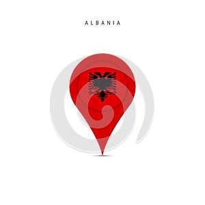 Teardrop map marker with flag of Albania. Flat vector illustration isolated on white