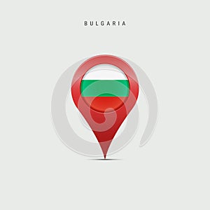 Teardrop map marker with flag of Bulgaria. 3D vector illustration