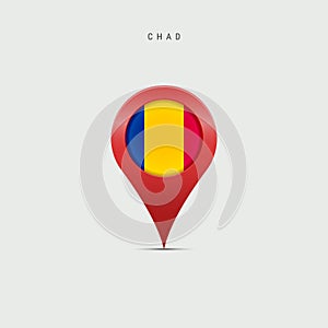 Teardrop map marker with flag of Chad. 3D vector illustration