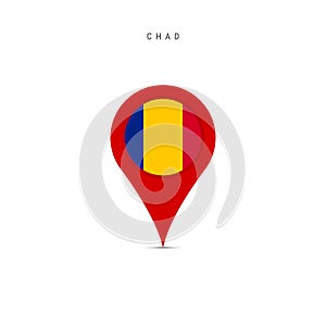 Teardrop map marker with flag of Chad. Flat vector illustration isolated on white