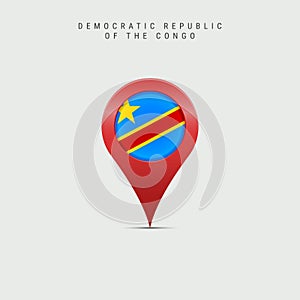Teardrop map marker with flag of Democratic Republic of the Congo. 3D vector illustration