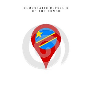 Teardrop map marker with flag of Democratic Republic of the Congo. Flat vector illustration isolated on white