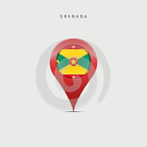 Teardrop map marker with flag of Grenada. 3D vector illustration