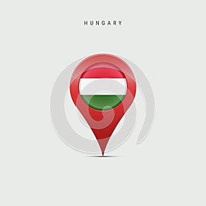 Teardrop map marker with flag of Hungary. 3D vector illustration