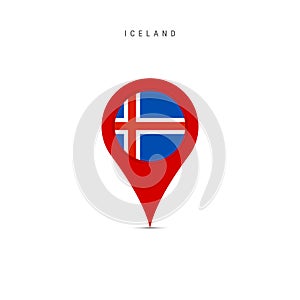 Teardrop map marker with flag of Iceland. Flat vector illustration isolated on white
