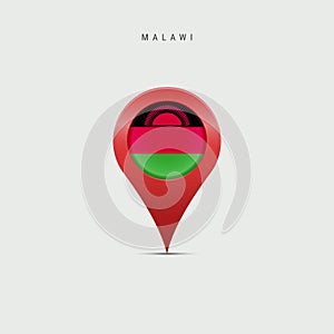 Teardrop map marker with flag of Malawi. 3D vector illustration