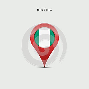 Teardrop map marker with flag of Nigeria. 3D vector illustration