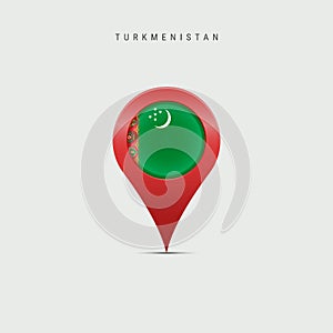 Teardrop map marker with flag of Turkmenistan. 3D vector illustration