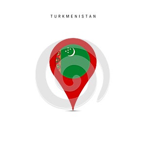 Teardrop map marker with flag of Turkmenistan. Flat vector illustration isolated on white