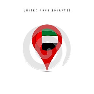 Teardrop map marker with flag of United Arab Emirates. Flat vector illustration isolated on white