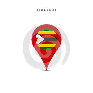 Teardrop map marker with flag of Zimbabwe. Flat vector illustration isolated on white