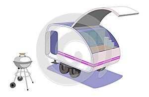 Teardrop trailer and cool retro grill