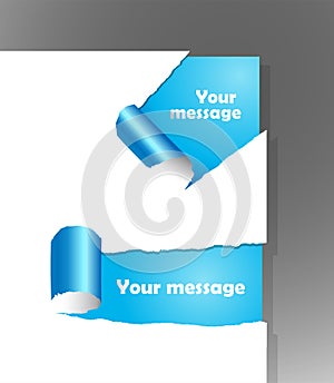 Teared paper with text.