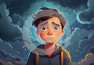 Tearful Boy: Cartoon Portrait of Sadness