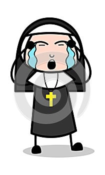 Tearful Eyes - Cartoon Nun Lady Vector Illustration