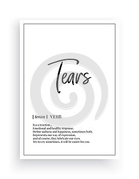 Tears definition minimalist poster design, vector