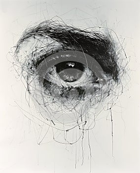 Tears of Emotion: A Symbolic Portrait in Scribbled Lines and Pai photo