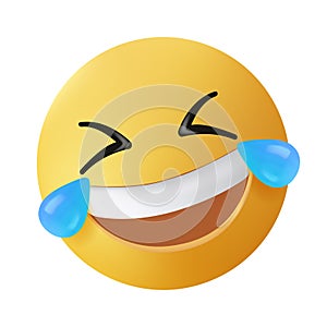 With tears face emoji, 3d style emoticon. ROFL LOL Sweat Laughing chat comment reactions. Laughing emoji vector cartoon photo