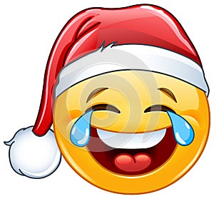 Tears of joy emoticon with Santa hat